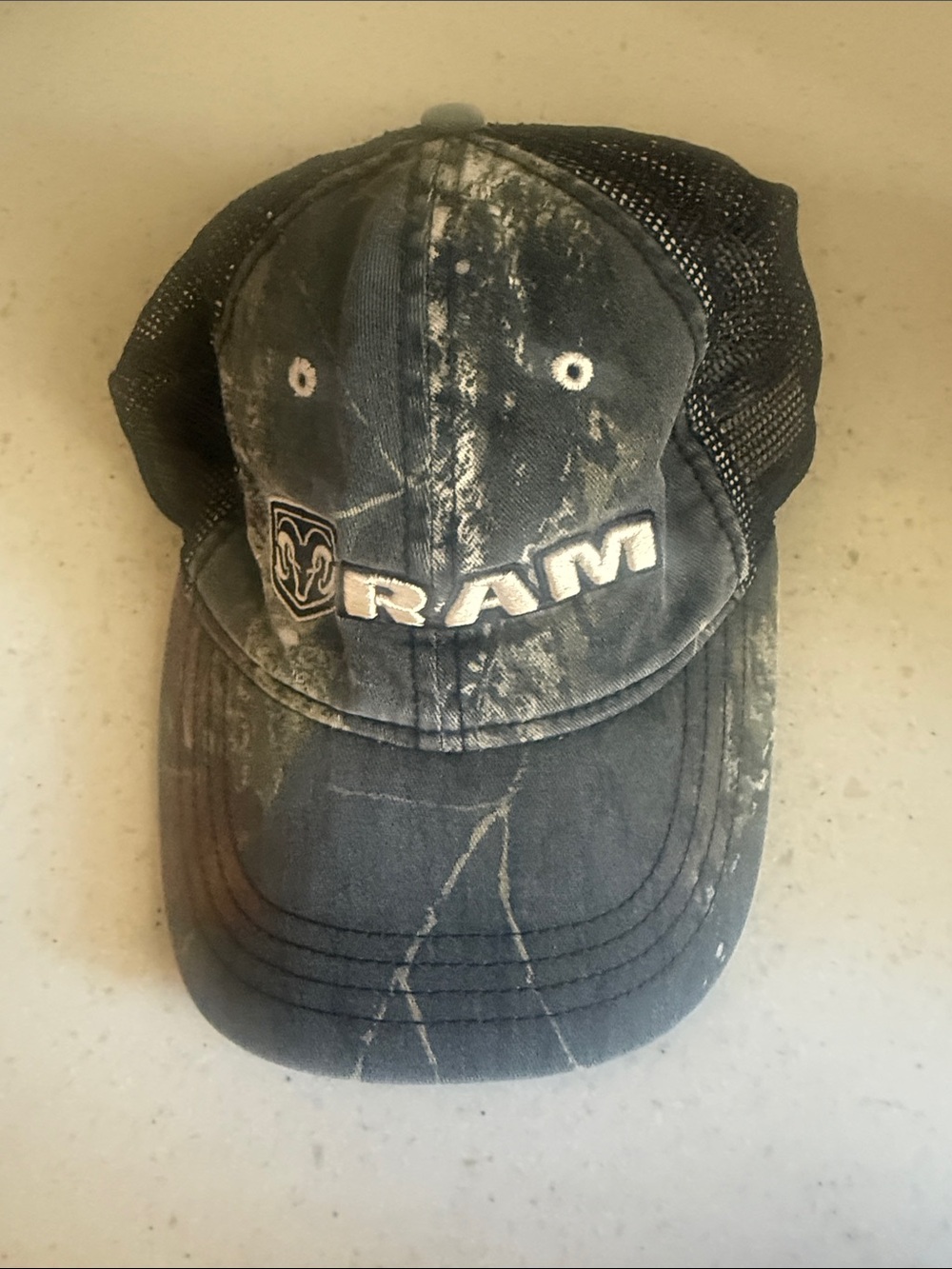 RAM Men's Distressed Black Mesh-Back Cap
